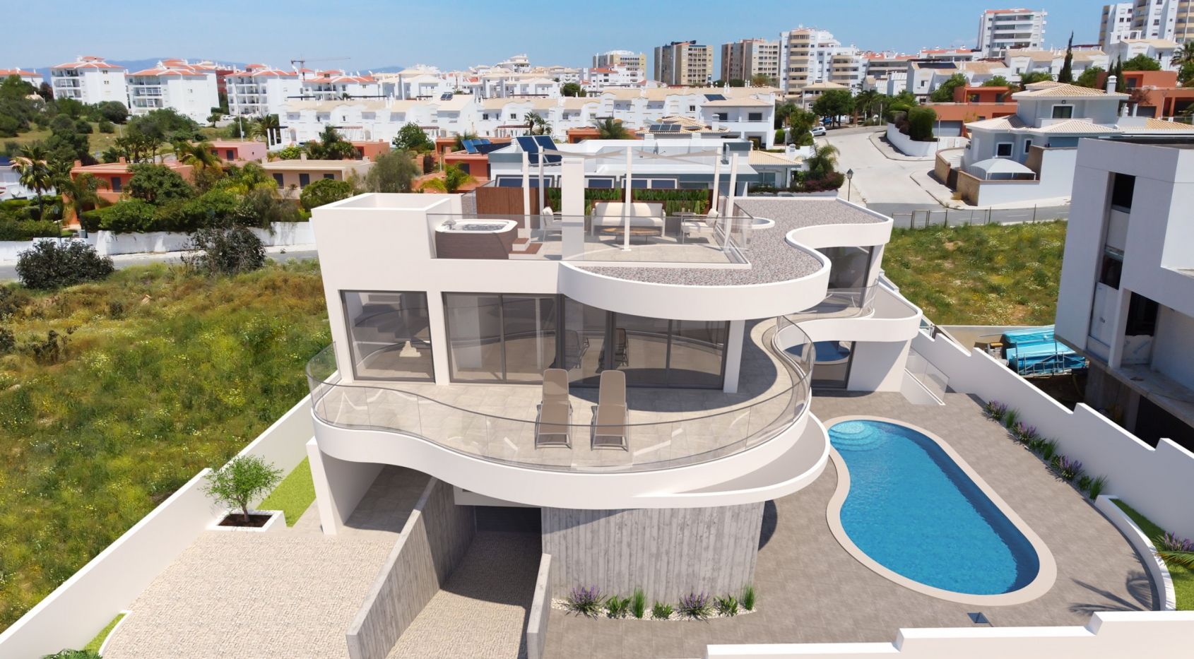 Gloednieuwe, moderne villa in Lagos, vlakbij het strand van Porto de Mós, Algarve